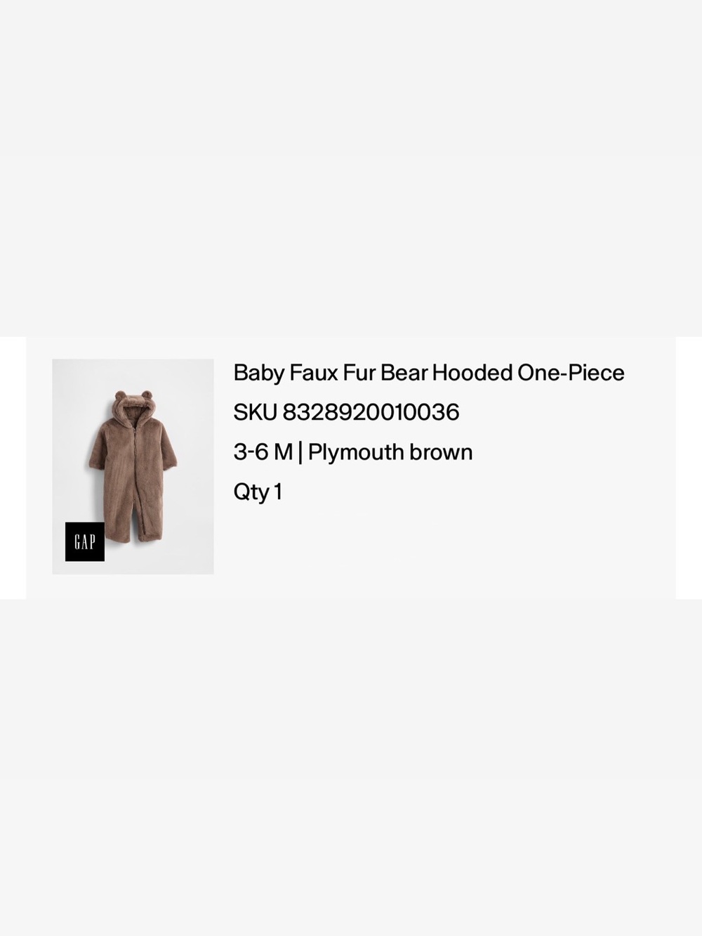 GAP Plymouth Brown Baby Faux Fur Bear Hooded One-Piece